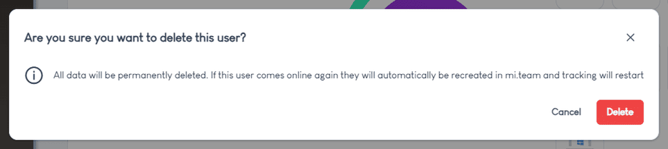 Screenshot: the delete user confirmation box